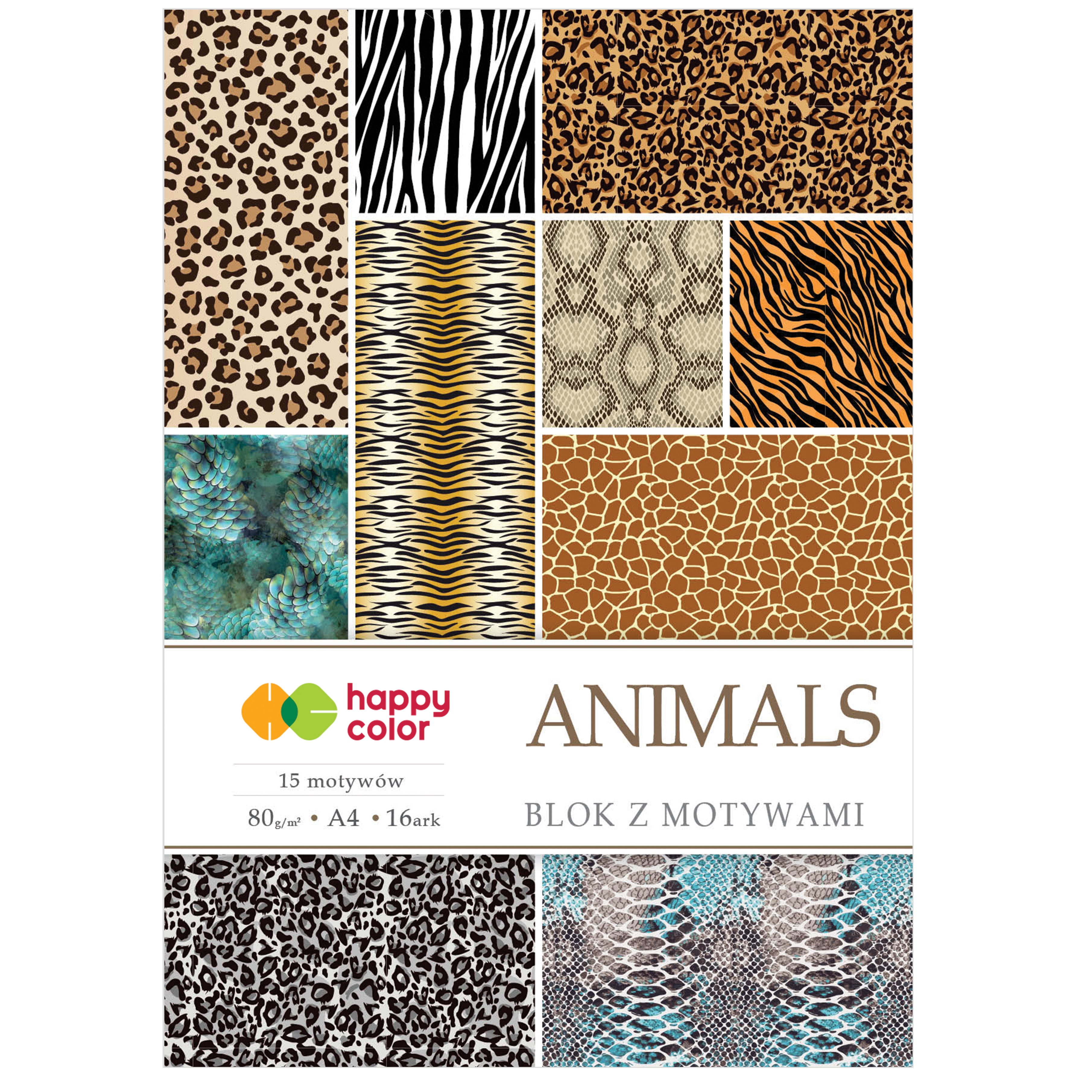 Blok z motywami animals, A4, 80 g/m2, zestaw 16 arkuszy, 15 motywów, Happy Color | espryciarze.pl |Kup taniej!