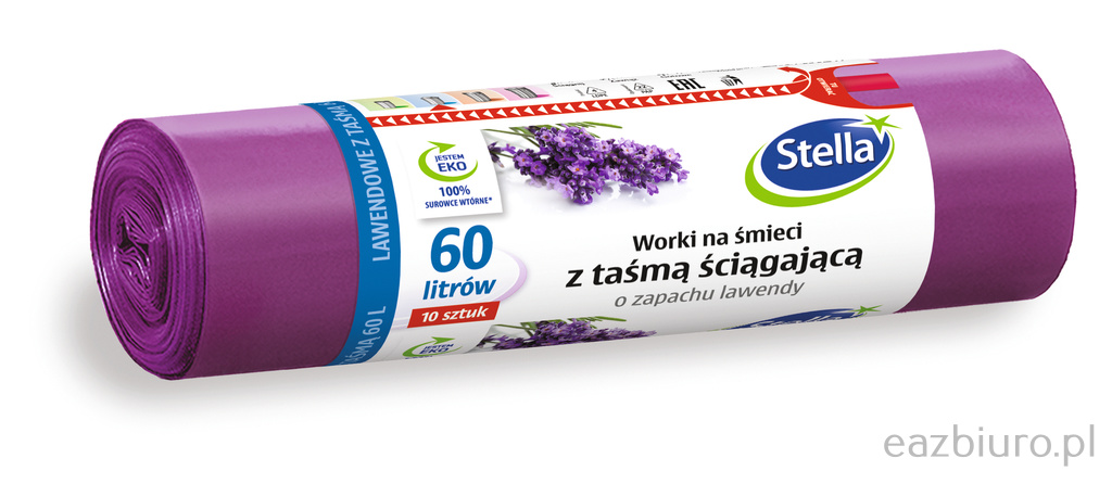 Worki na śmieci Stella, z taśmą ściągającą, zapach lawendy, 60 l, zestaw 10 sztuk | espryciarze.pl |Kup w super cenie!