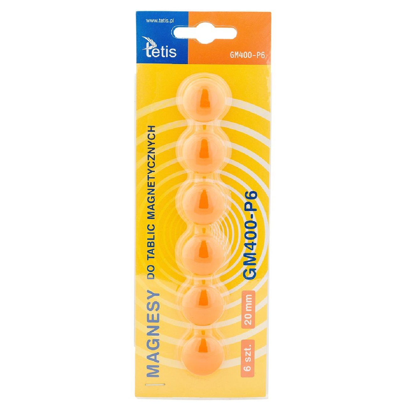 Magnesy Tetis gładkie pomarańczowe 20 mm zestaw 6 sztuk | espryciarze.pl |Kup od ręki!
