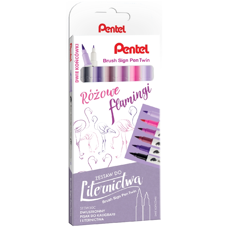 Zestaw do liternictwa Pentel Brush Sign Pen Twin różowe flamingi | espryciarze.pl |Weź najlepszą cenę!