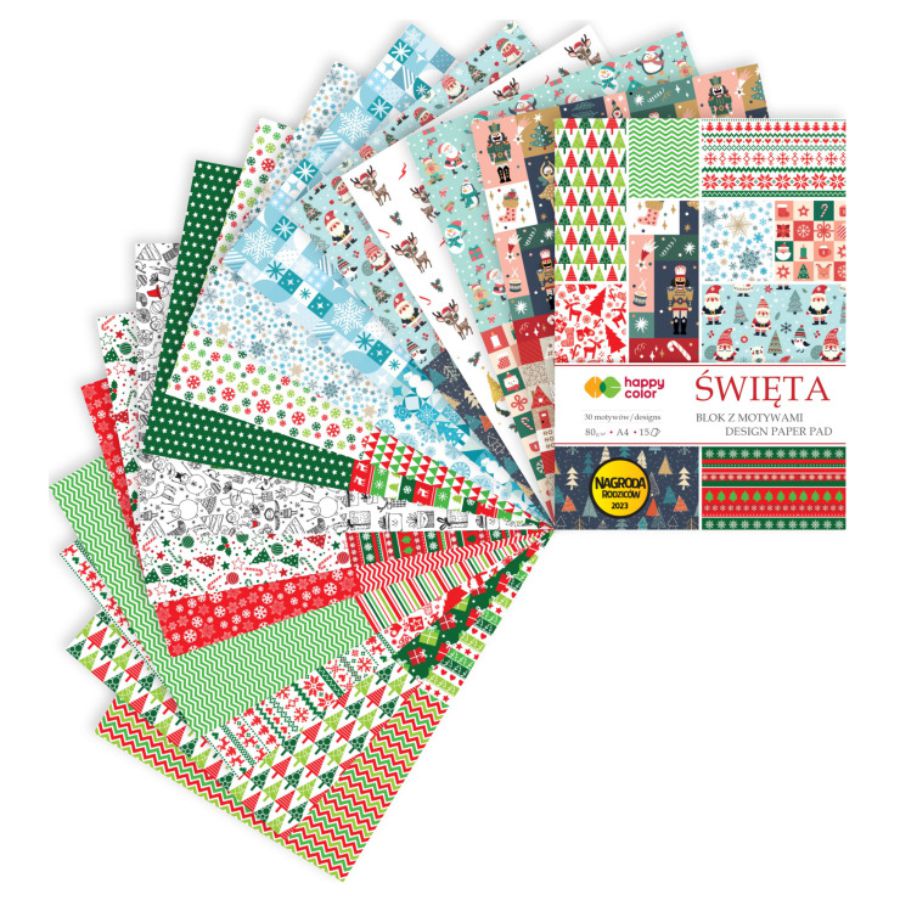 Blok z motywami Święta 80 g A4 zestaw 15 arkuszy 30 motywów Happy Color | espryciarze.pl |Złap promocję!