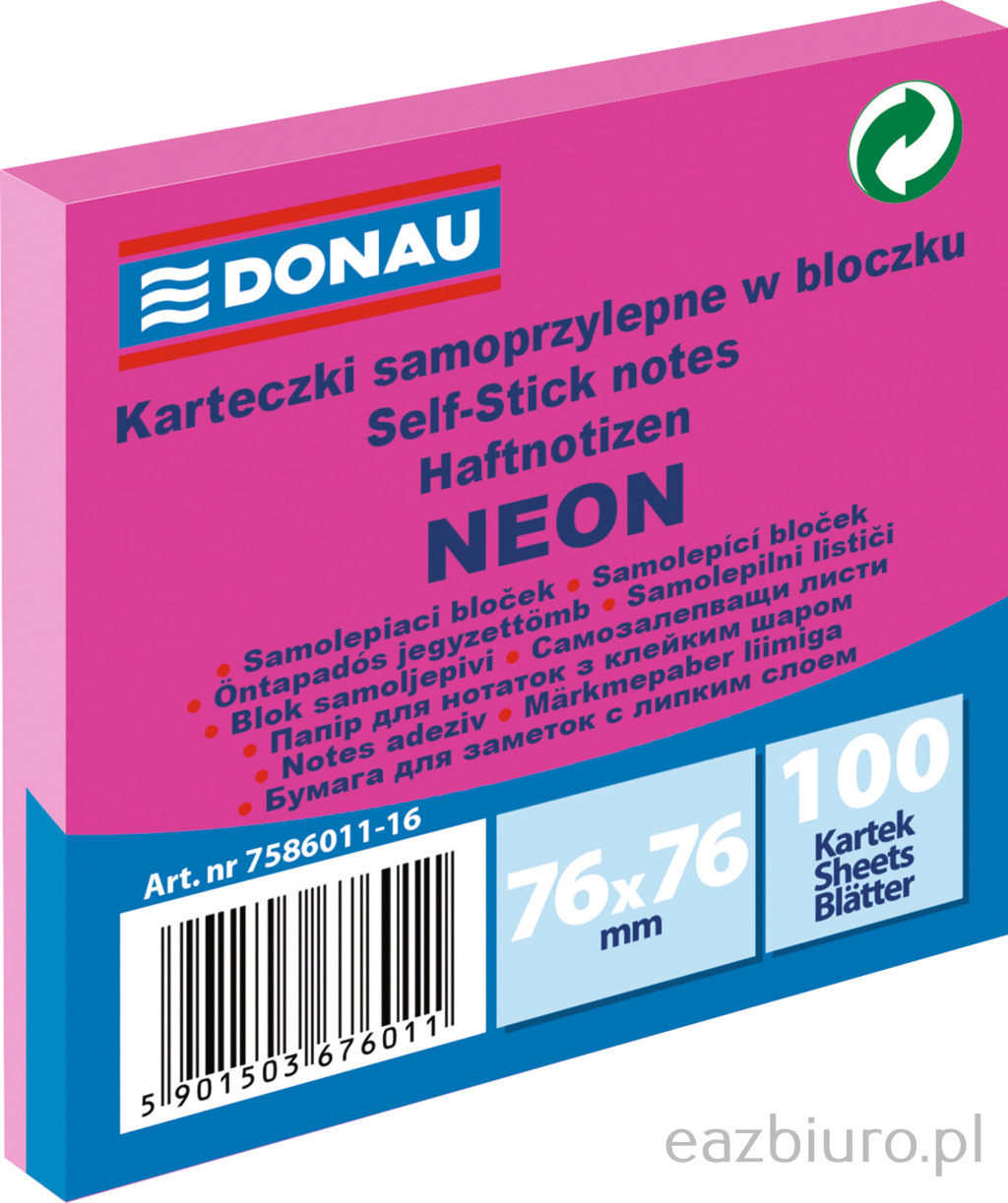 Bloczek samoprzylepny 76 x 76 mm Donau neon różowy 100 kartek | espryciarze.pl |Skorzystaj teraz!