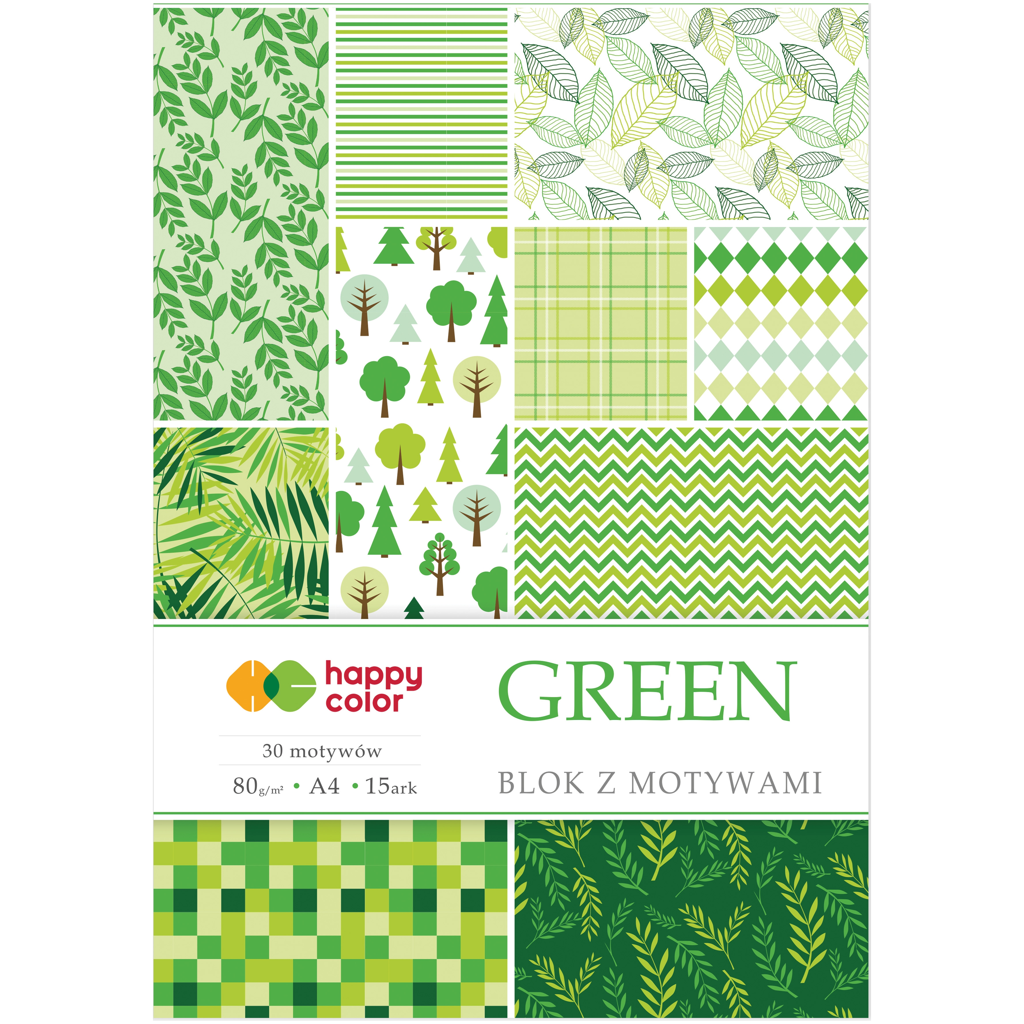 Blok z motywami green, A4, 80 g/m2, zestaw 15 arkuszy, 30 motywów, Happy Color | espryciarze.pl |Weź najlepszą cenę!