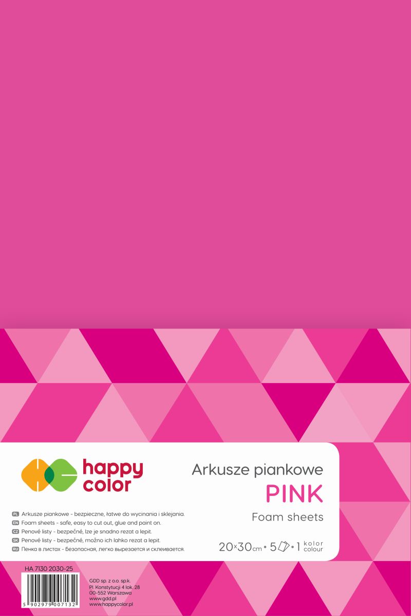 Arkusze piankowe A4, zestaw 5 sztuk, różowe, Happy Color | espryciarze.pl |Zamów online!