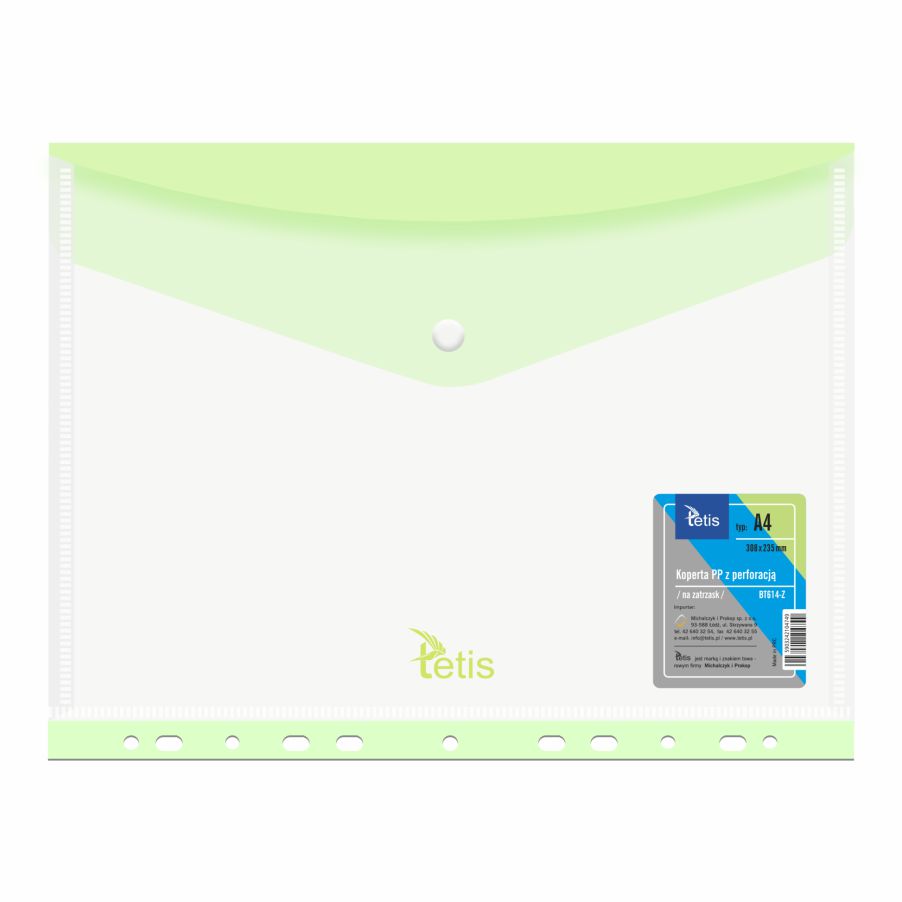Koperta PP A4 z perforacją Tetis BT614 zielona | espryciarze.pl |Kup teraz!