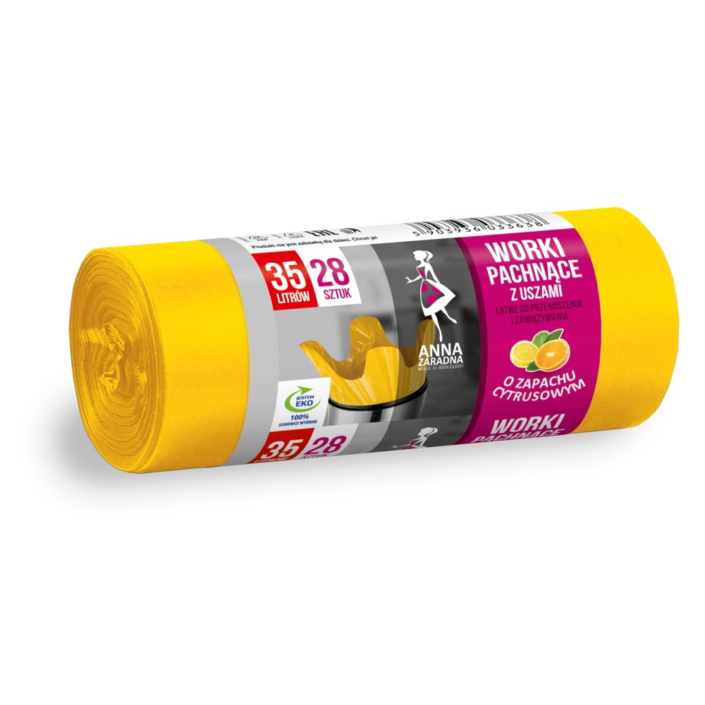 Worki na śmieci z uszami Anna Zaradna, zapach cytrusów, 35 l, zestaw 28 sztuk., żółty | espryciarze.pl |Zamów online!