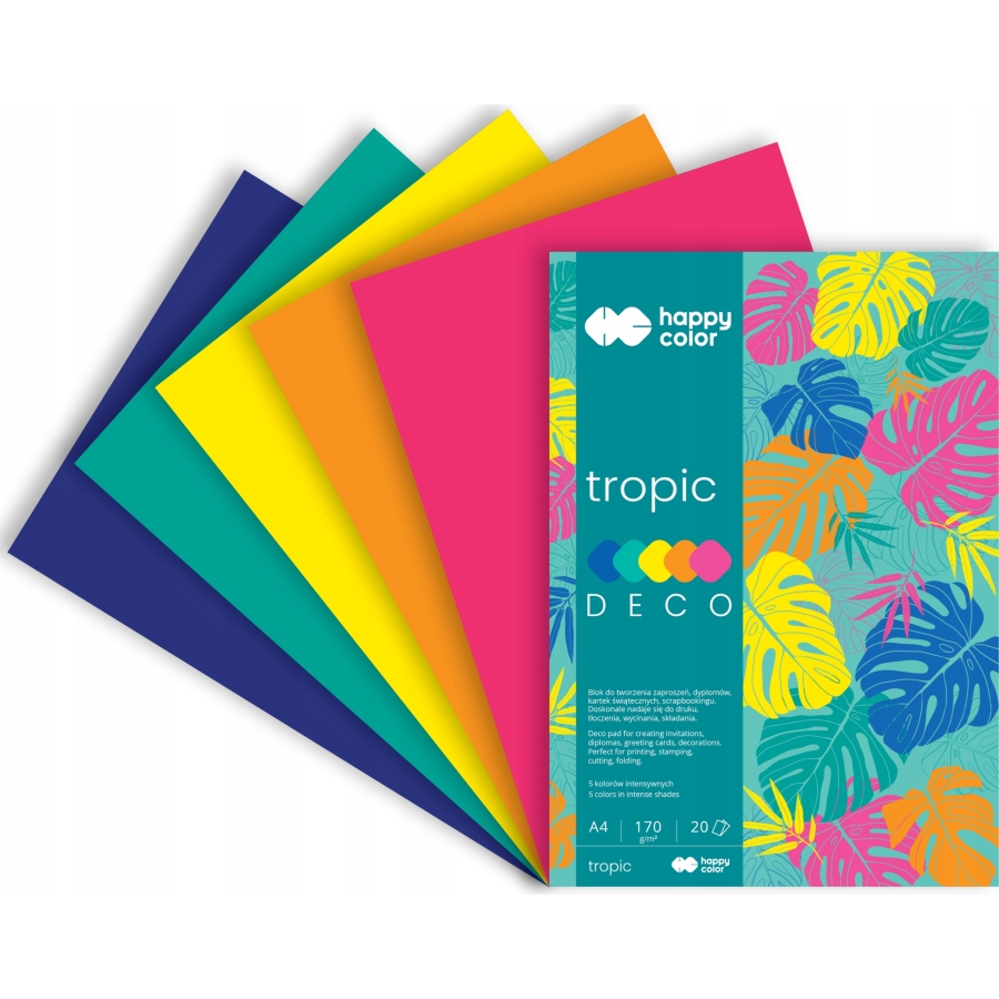 Blok deco tropic 170 g/m2, A4, zestaw 20 arkuszy, 5 kolorów | espryciarze.pl |Sprawdź ofertę!