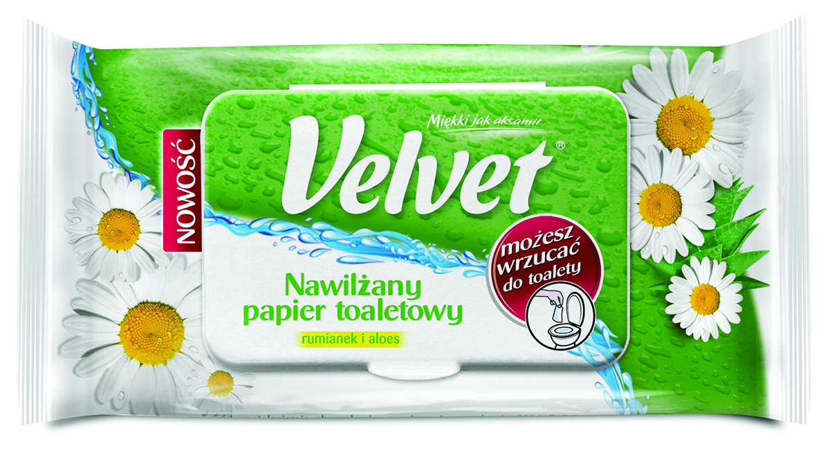 Papier toaletowy celulozowy Velvet rum&aloe, nawilżany, 42 listki, biały | espryciarze.pl |Kliknij i kup!