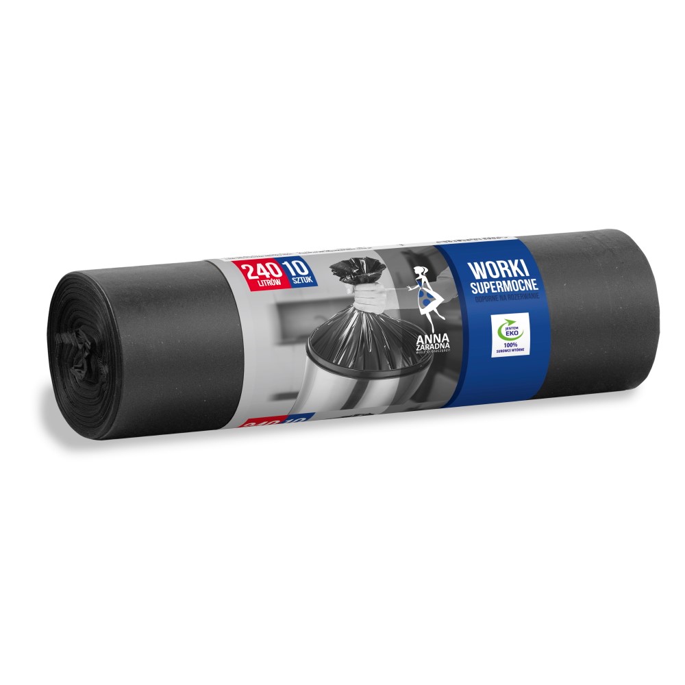 Worki na śmieci Anna Zaradna, supermocne, 240 l, zestaw 10 sztuk., czarny | espryciarze.pl |Kup od ręki!