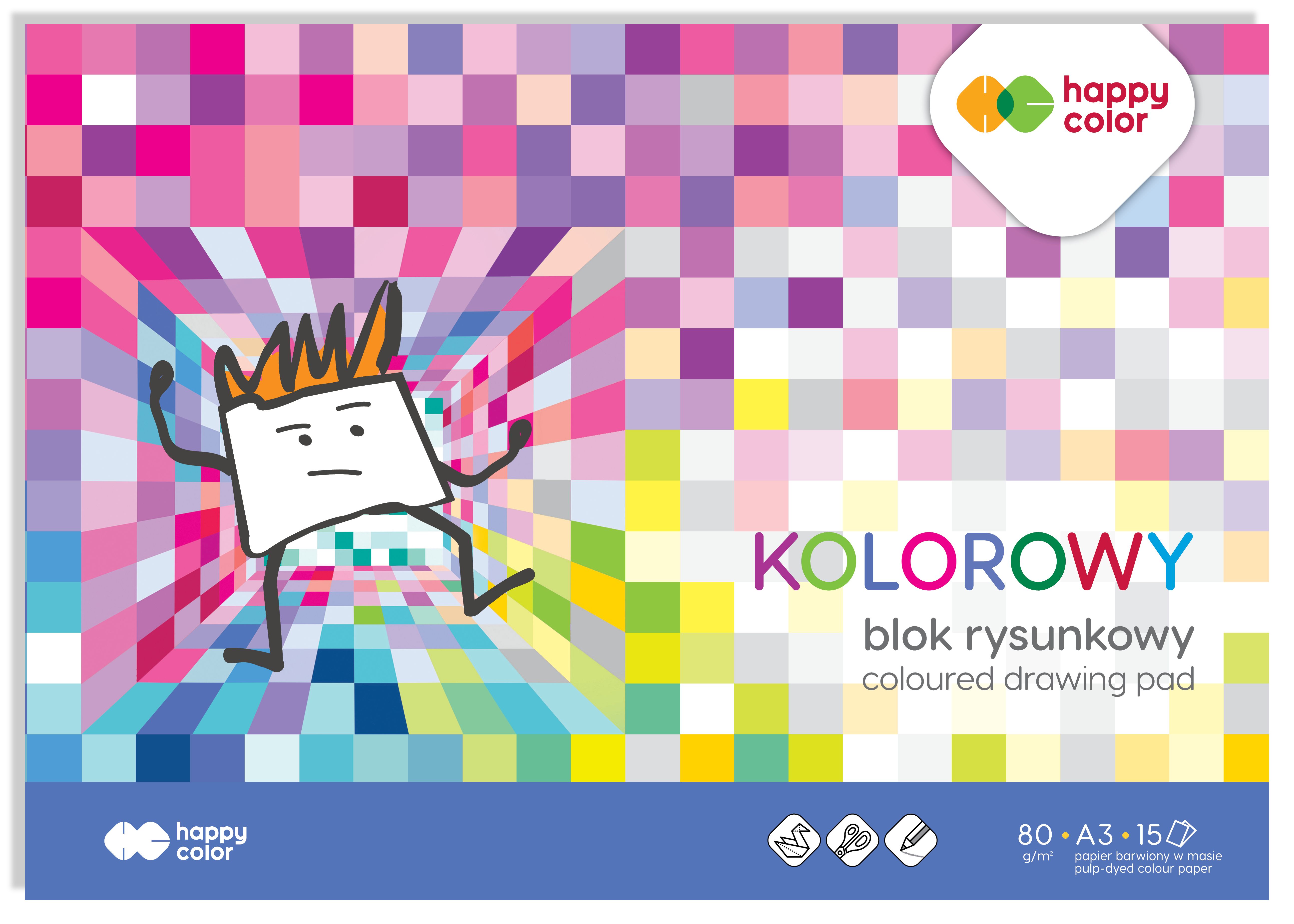 Blok rysunkowy kolorowy A3, 80 g/m2, zestaw 15 arkuszy, Happy Color | espryciarze.pl |Skorzystaj teraz!