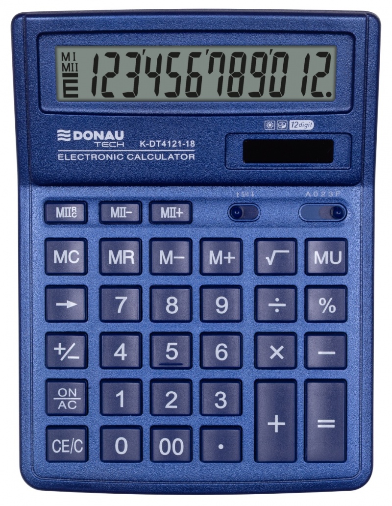 Kalkulator biurowy Donau Tech 12-cyfrowy wyświetlacz 190x143x40 mm granatowy | espryciarze.pl |Złap promocję!