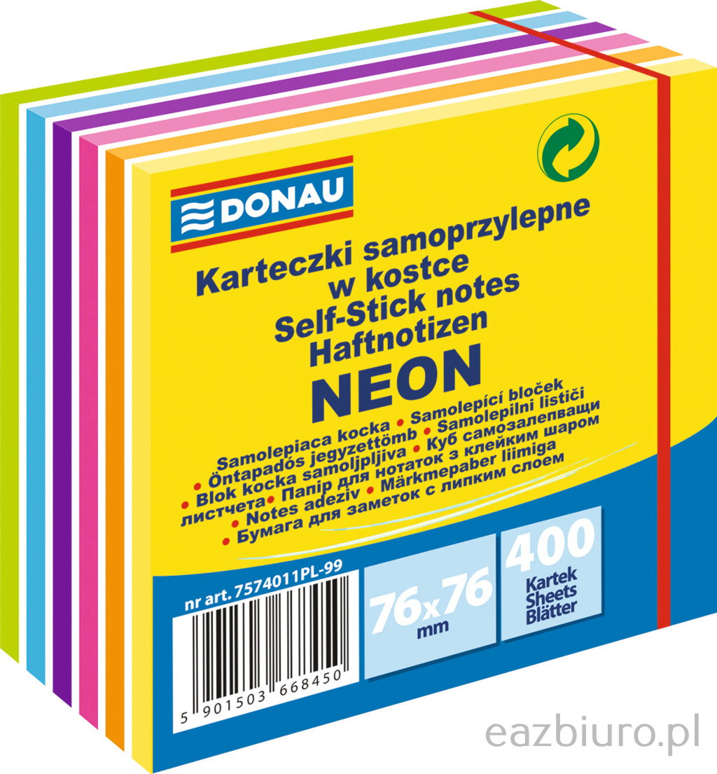 Bloczek samoprzylepny Donau 76 x 76 mm neon mix kolorów 400 kartek | espryciarze.pl |Kup teraz!