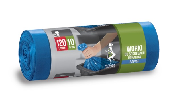 Worki do segregacji odpadów Anna Zaradna, papier, 120 l, zestaw 10 sztuk., niebieskie, | espryciarze.pl |Kup od ręki!