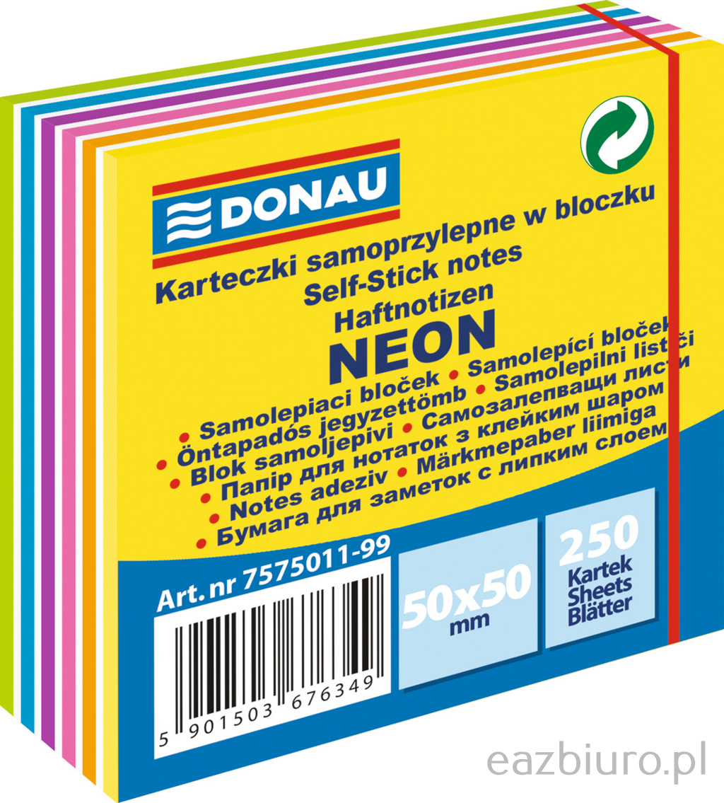 Bloczek samoprzylepny Donau 50 x 50 mm neon-pastel mix kolorów 250 kartek | espryciarze.pl |Zamów natychmiast!