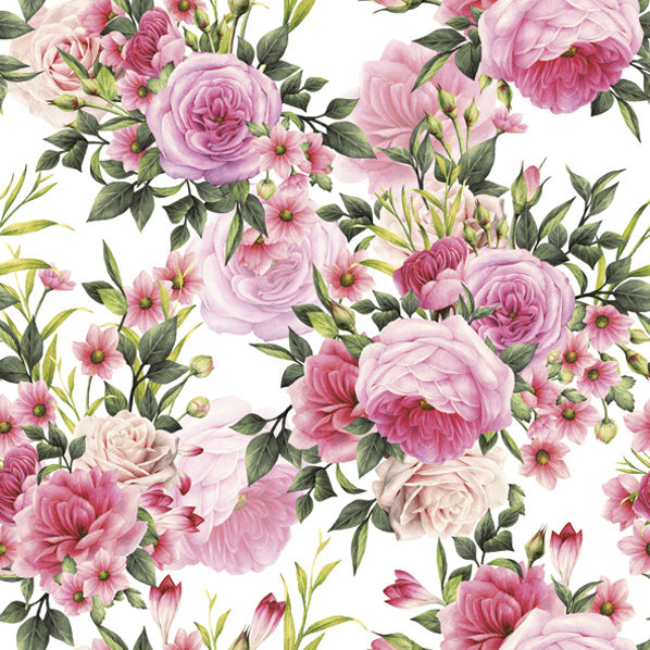 Serwetki Papierowe Rose Twigs with Leaves and Flowers 33 x 33 cm Daisy Lunch napkins | espryciarze.pl |Złap promocję!