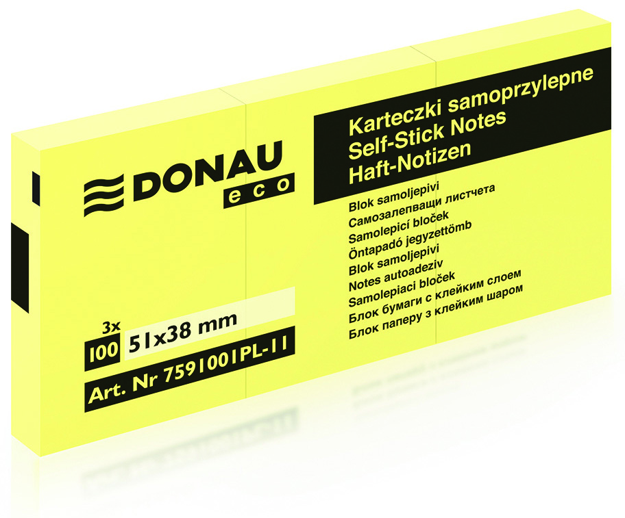 Bloczek samoprzylepny Donau eco 51 x 38 mm 100 kartek żółty | espryciarze.pl |Zamów natychmiast!