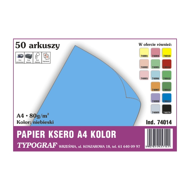 Papier ksero A4 niebieski 80 g/50ark | espryciarze.pl |Zamów online!