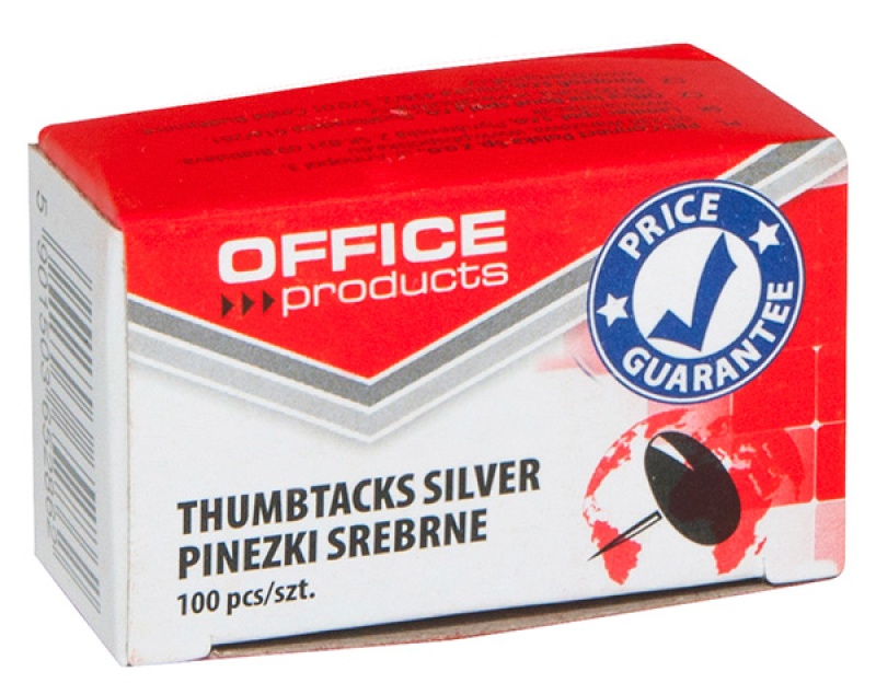 Pinezki klasyczne Office Products, zestaw 100 sztuk, srebrne | espryciarze.pl |Zamów dziś!