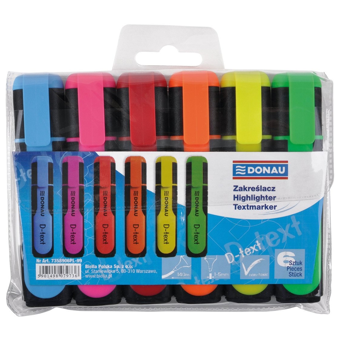Zakreślacz fluorescencyjny Donau d-text mix 6 kolorów | espryciarze.pl |Kup teraz!