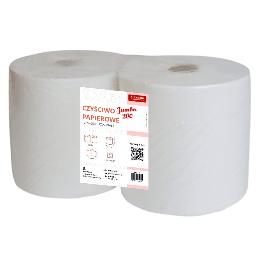 Czyściwo w roli Jumbo dwuwarstwowe Premium 200 m zestaw 2 sztuk biały A-Z Biuro AZ-CC01 | espryciarze.pl |Kliknij i kup!