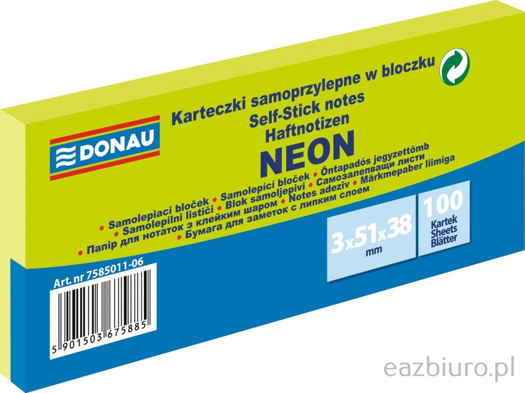 Bloczek samoprzylepny 51 x 38 mm Donau neon zielony 3 x 100 karteczek | espryciarze.pl |Złap promocję!