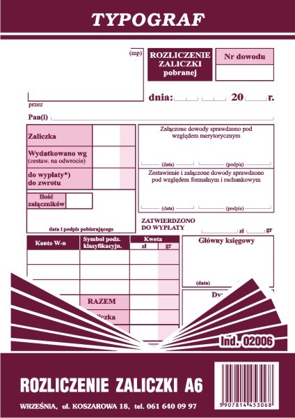 Druk rozliczenie zaliczki Typograf | espryciarze.pl |Nie zwlekaj!